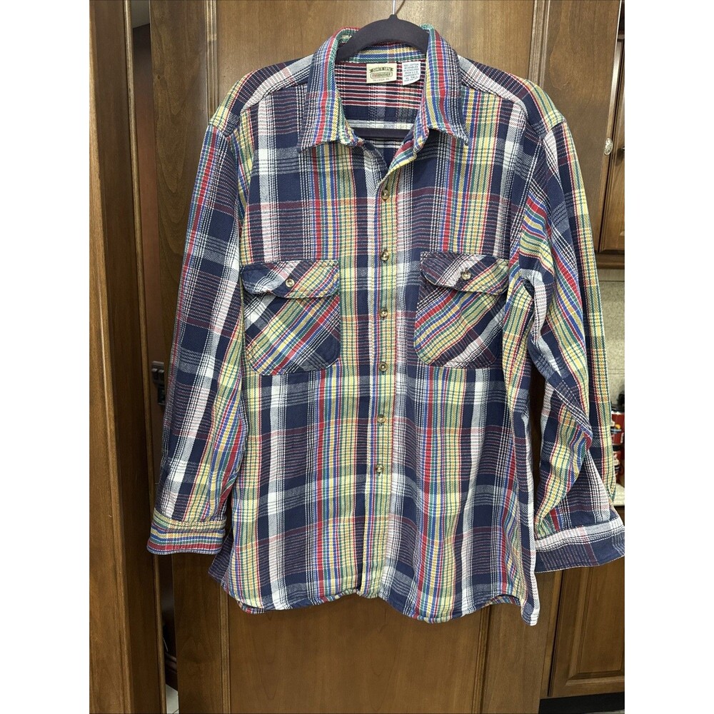 Vintage five brother flannel shirt woven cotton plaid check multicolor XL tall